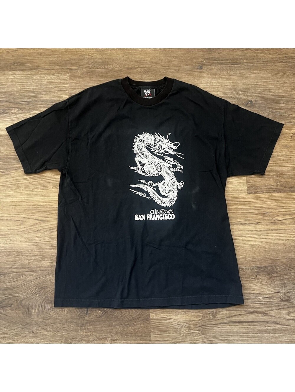 Vintage WWE Dragon Graphic T-Shirt Chinatown San Francisco Black Tee Size XL